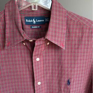 Ralph Lauren Mini Plaid Button Down Shirt Classic‎ Fit Red Menswear L 16-16.5